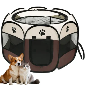 Foldable Pet Playpen-Durable Oxford Cloth with Removable Zipper