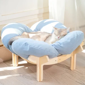 Raised Wooden Pet Bed with a Soft Cushion