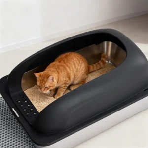 24IN Steel Cat Litter Box with Lid